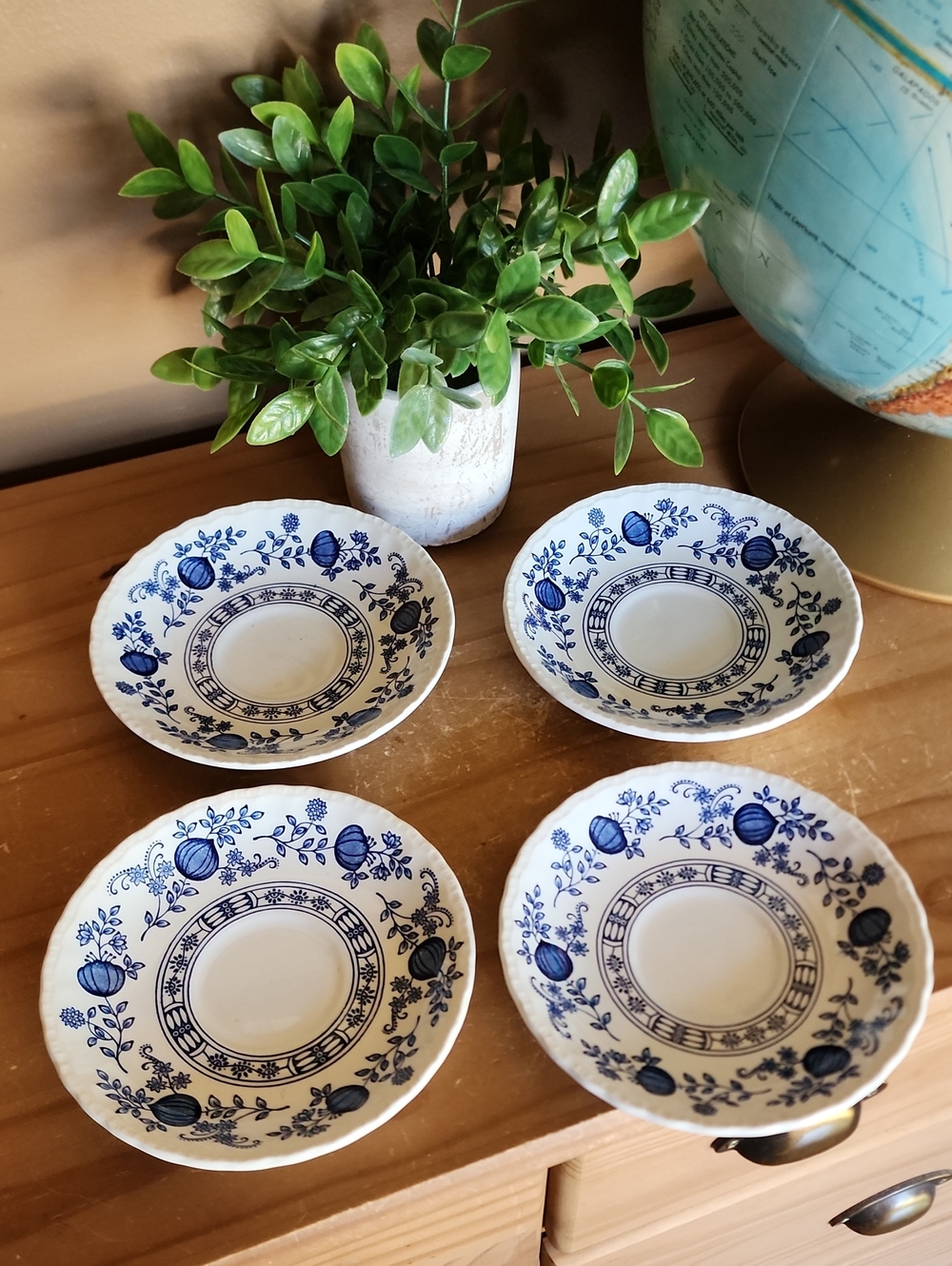 4 Blue Heritage Blue Onion Pattern Saucers